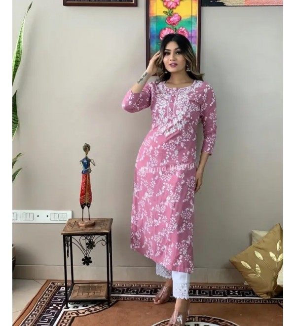 Women Cotton Rayon Kurta Pant Set