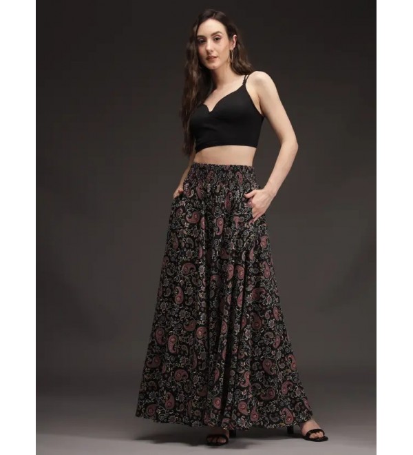 Women Flared Multicolor Viscose Rayon Trousers