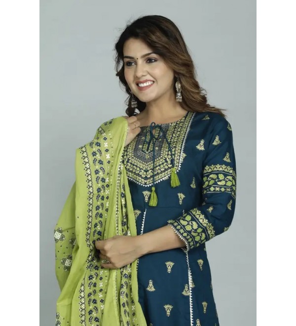 Women Viscose Rayon Kurta Pant Dupatta Set