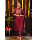 Women Cotton Blend Kurti Pant Dupatta Set