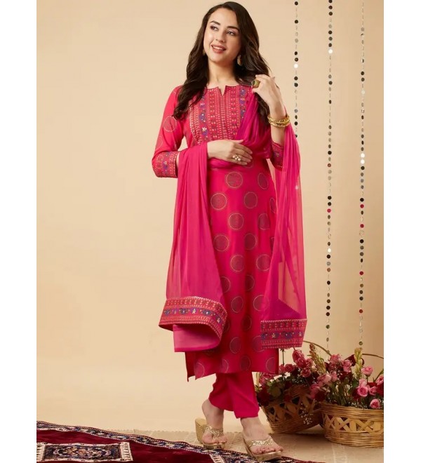 Women Viscose Rayon Kurta Pant Dupatta Set