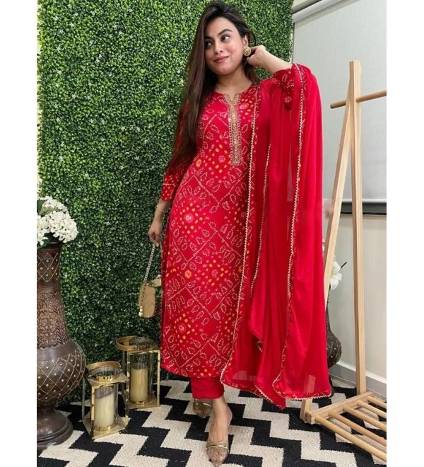 Women Viscose Rayon Kurta Pant Dupatta Set