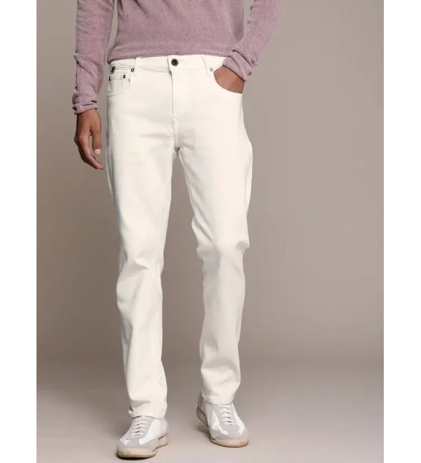 Men Slim Mid Rise White Jeans