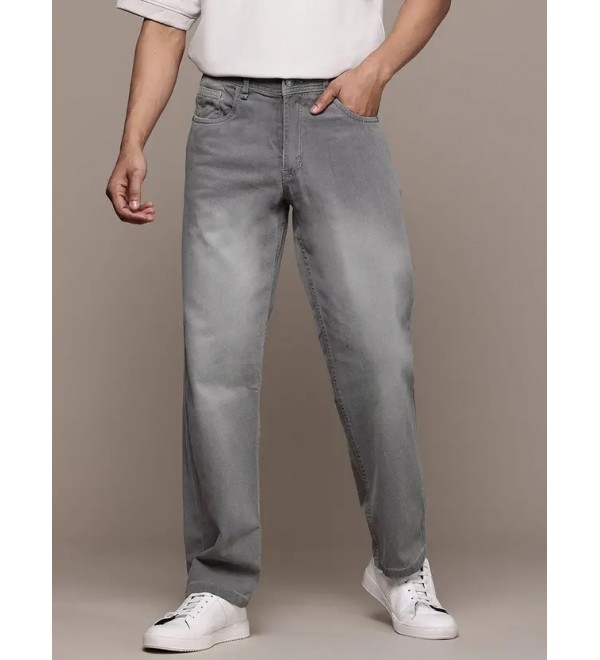 Men Straight Fit Mid Rise Grey Jeans