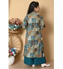 Girls Festive & Party Ethnic Jacket, Kurta and Palazzo Set  (Green Pack of 1)