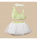 Girls Above Knee Party Dress  (Green, Sleeveless)