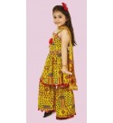 Girls Above Knee Festive/Wedding Dress  (Yellow, Sleeveless)