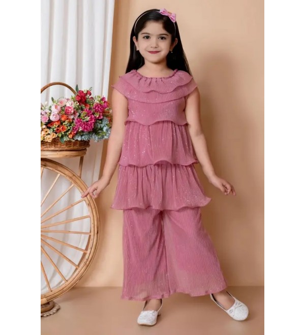 Girls Party(Festive) Top Pant  (Pink)