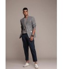 Men Checkered Single Breasted Casual Blazer  (Grey)