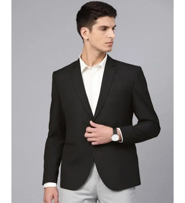 Single Breasted Men Blazer  (Black)