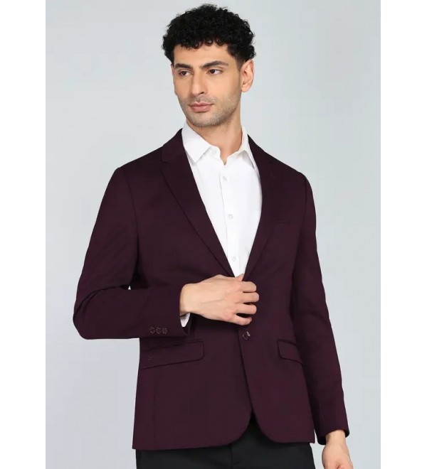 Men Striped Tuxedo Style Formal Blazer  (Maroon)