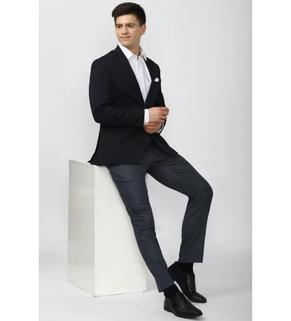 Men Solid Single Breasted Formal Blazer  (Blue)