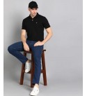 Men Solid Polo Neck Cotton Blend Black T-Shirt