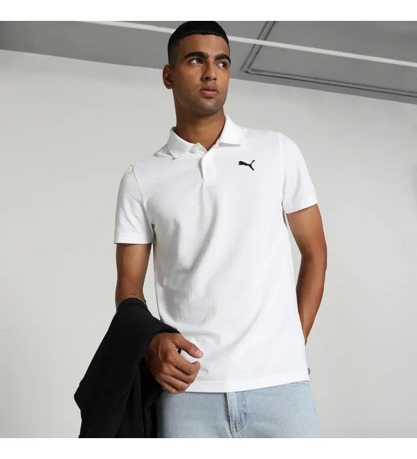 Men Solid Polo Neck Pure Cotton White T-Shirt