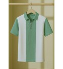 Men Checkered Zip Neck Cotton Blend White, Light Green T-Shirt