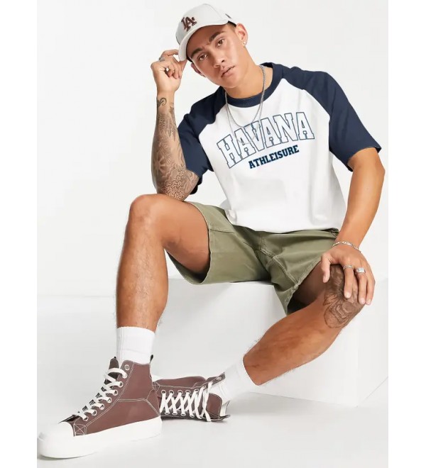 Men Typography Round Neck Cotton Blend White, Dark Blue T-Shirt