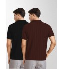 Pack of 2 Men Self Design Polo Neck Polyester Brown, Black T-Shirt
