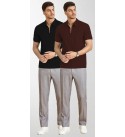 Pack of 2 Men Self Design Polo Neck Polyester Brown, Black T-Shirt