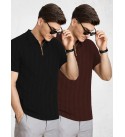Pack of 2 Men Self Design Polo Neck Polyester Brown, Black T-Shirt