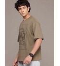 Men Printed Round Neck Pure Cotton Green T-Shirt