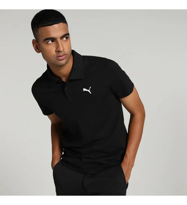 Men Solid Polo Neck Pure Cotton Black T-Shirt