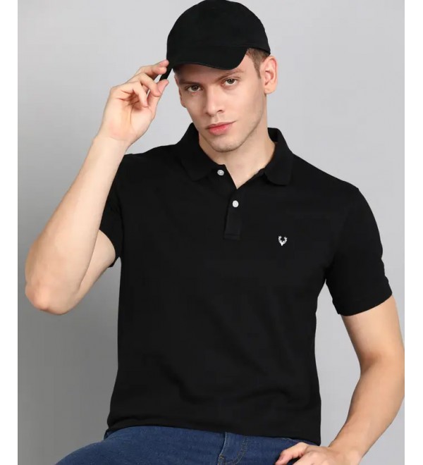 Men Solid Polo Neck Cotton Blend Black T-Shirt