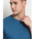 Men Solid Round Neck Pure Cotton Blue T-Shirt