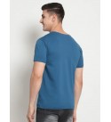 Men Solid Round Neck Pure Cotton Blue T-Shirt
