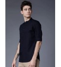 Men Slim Fit Solid Mandarin Collar Casual Shirt