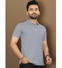 Men Solid Polo Neck Polyester Grey T-Shirt