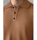 Men Striped Polo Neck Cotton Blend Brown T-Shirt