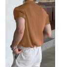 Men Striped Polo Neck Cotton Blend Brown T-Shirt