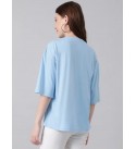 Women Printed Round Neck Cotton Blend Light Blue T-Shirt