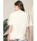 Women Printed Round Neck Pure Cotton Beige T-Shirt