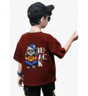 Boys Printed Pure Cotton Oversized T Shirt  (Maroon, Pack of 1)