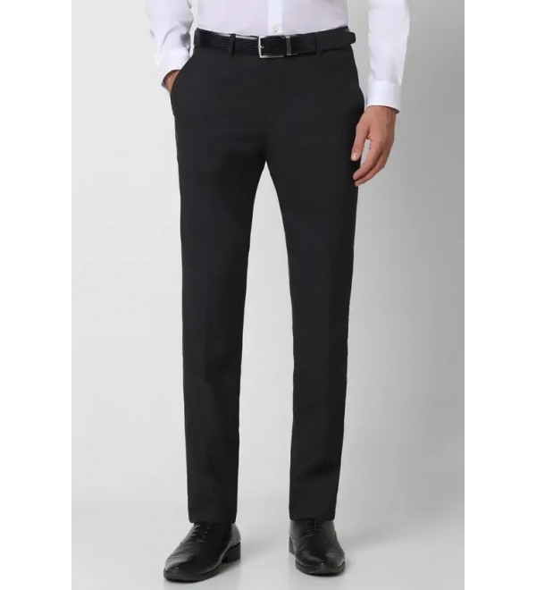 Men Slim Fit Black Polyester Trousers