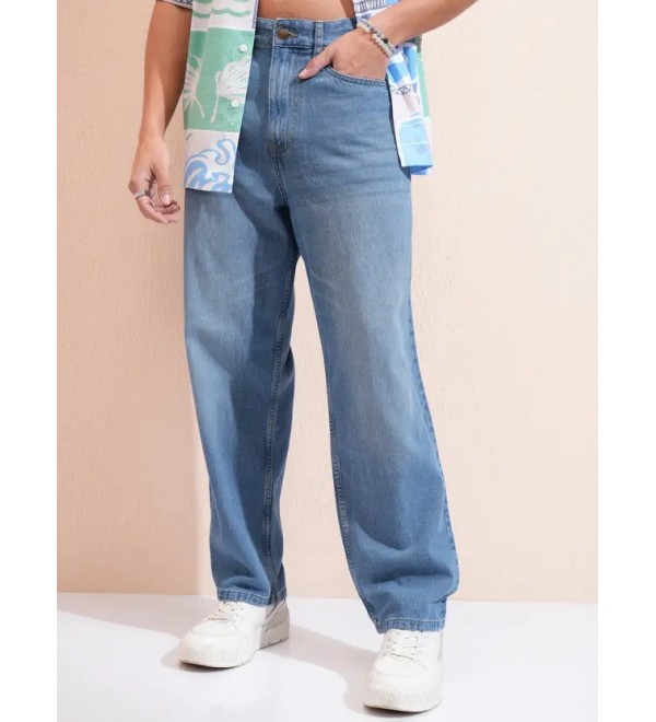 Men Straight Fit Mid Rise Light Blue Jeans