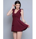 N-Gal Lycra Frock Style With Inner Short Padded One Piece Swimming Costume_Wine Solid Women Swim-dress Purple Swimsuit