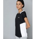 Women Colorblock Round Neck Polyester Black T-Shirt