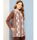 Solid Round Neck Casual Women Pure Wool Brown Cardigan