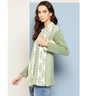 Solid Round Neck Casual Women Pure Wool Green Cardigan
