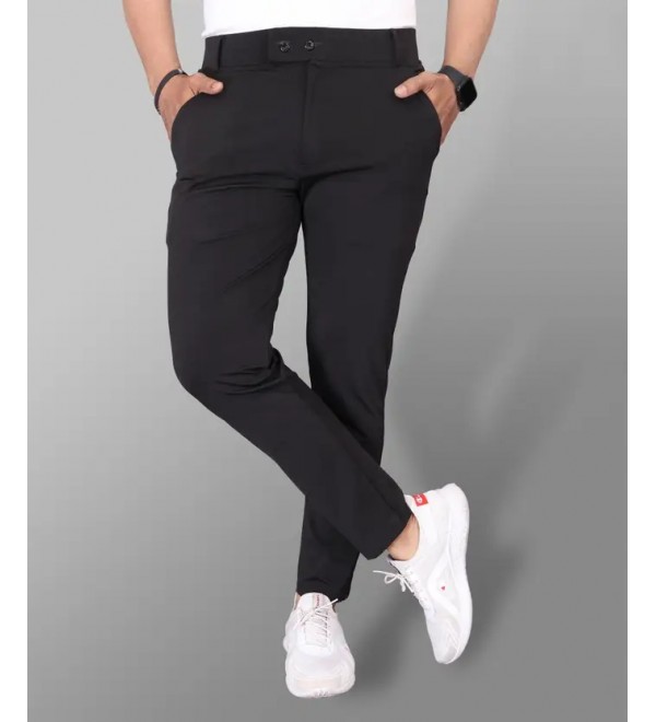 Men Slim Fit Black Lycra Blend Trousers