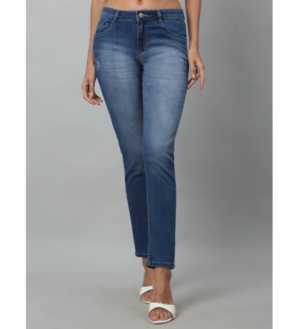 Women Skinny Mid Rise Blue Jeans
