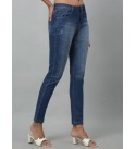 Women Skinny Mid Rise Blue Jeans