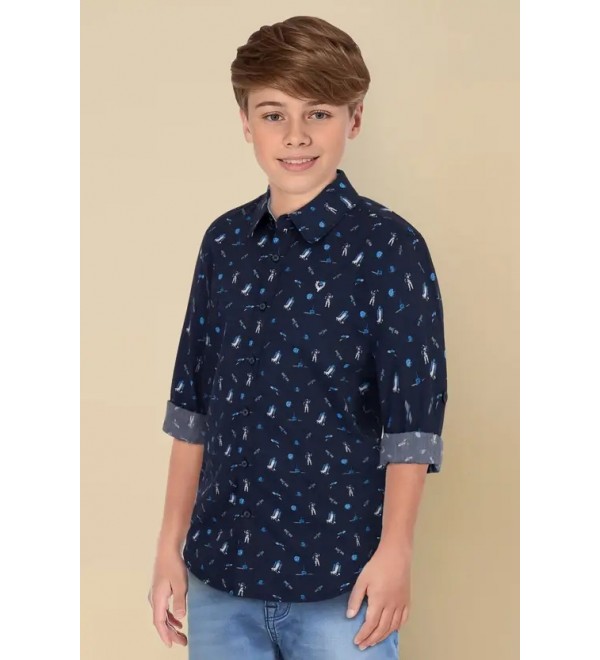 Boys Slim Fit Printed Casual Shirt