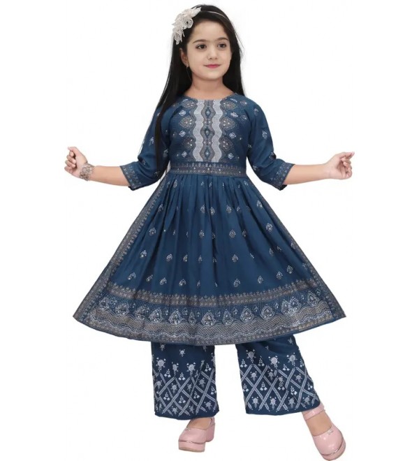 Girls Midi/Knee Length Casual Dress  (Blue, 3/4 Sleeve)