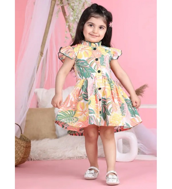 Girls Above Knee Casual Dress  (Multicolor, Sleeveless)