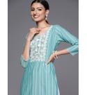  Libas Women Blue Yoke Design Thread Work Kurta