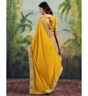 Embellished, Embroidered, Printed Bandhani Georgette, Lace Saree  (Yellow)