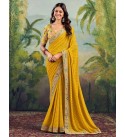 Embellished, Embroidered, Printed Bandhani Georgette, Lace Saree  (Yellow)